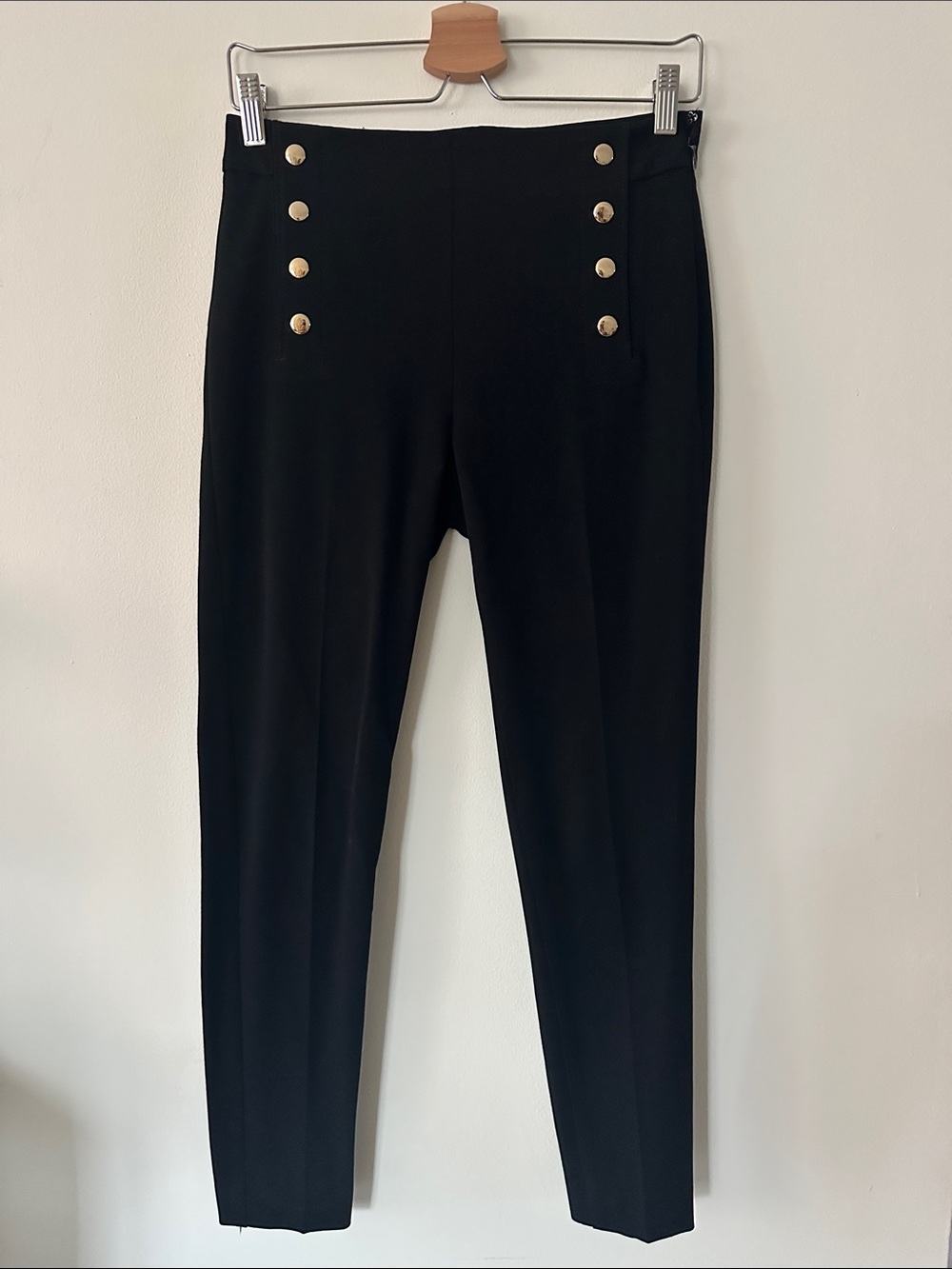 Ann Taylor Black Skinny Pants with Gold Button Accents